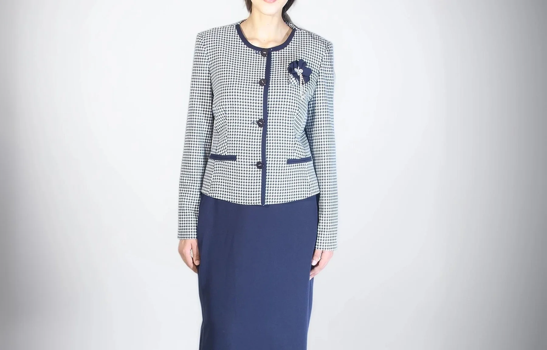 Ensemble Pied-de-Poule Jupe Simple Bleu