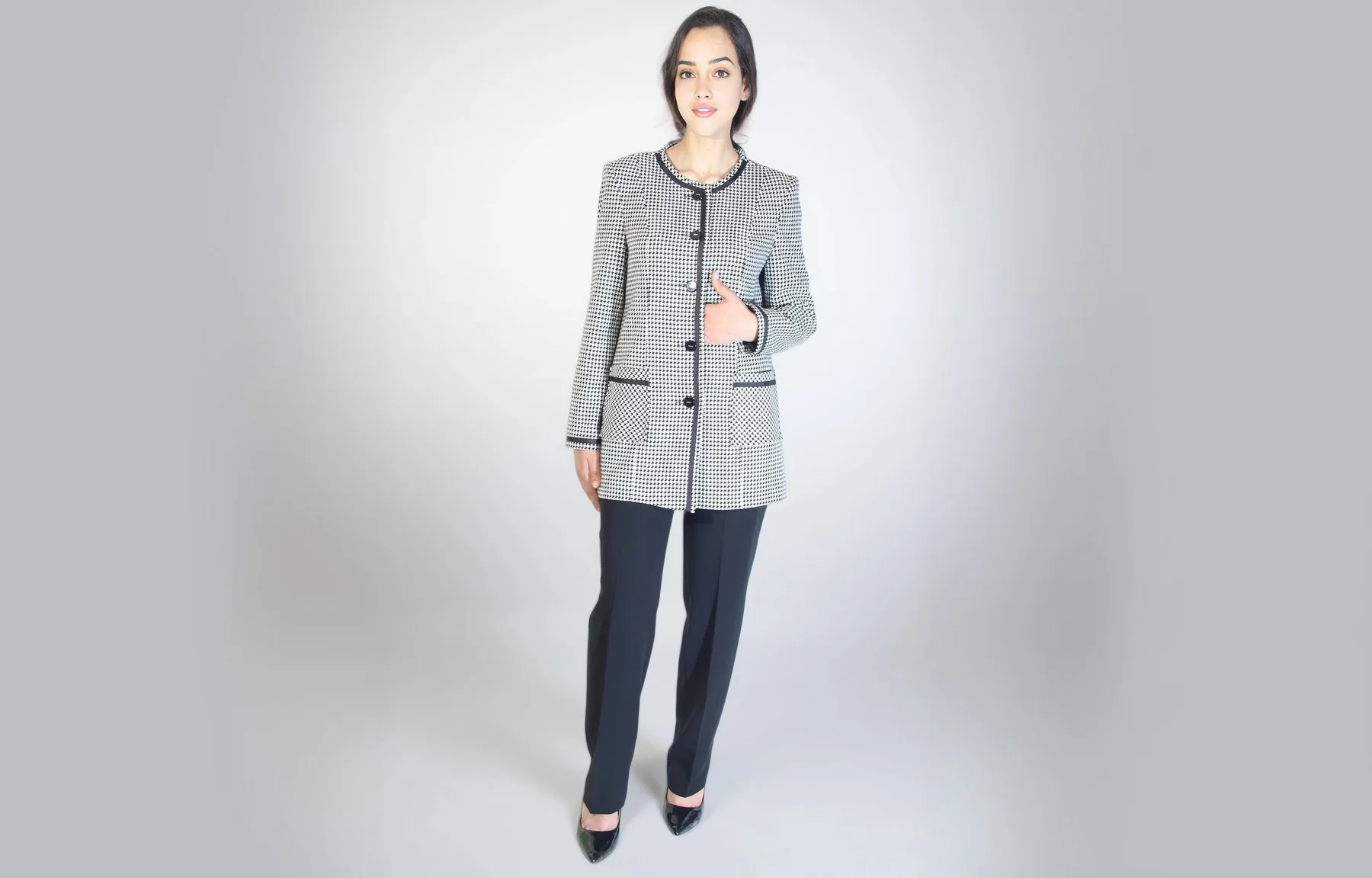 Ensemble Veste Longue Pied-de-Poule Noir et Blanc