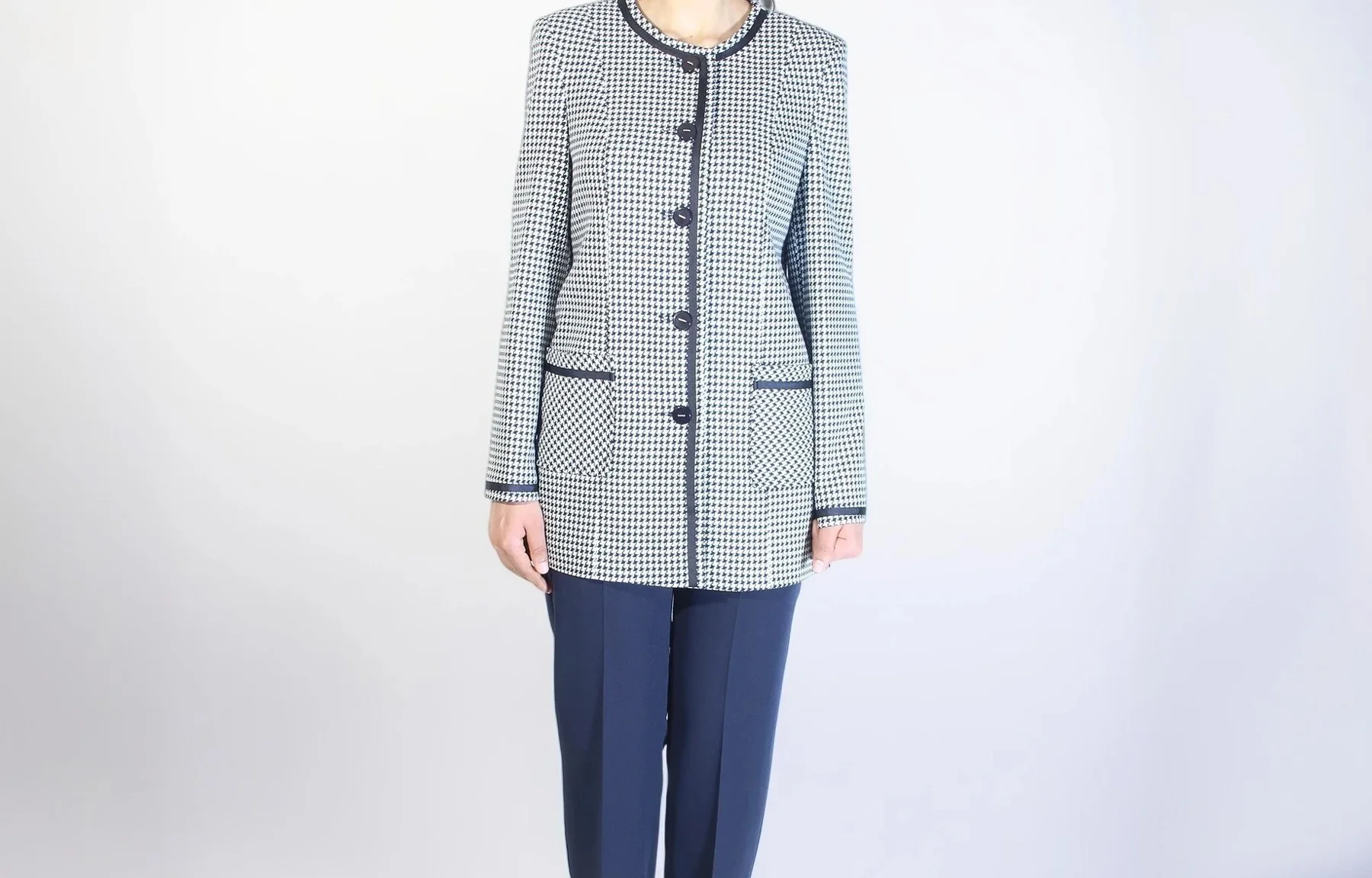 Ensemble Veste Longue Pied-de-Poule Bleu et Blanc