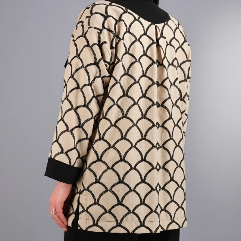 Ensemble Kimono Écailles Rose Corail et Pantalon Palazzo Noir