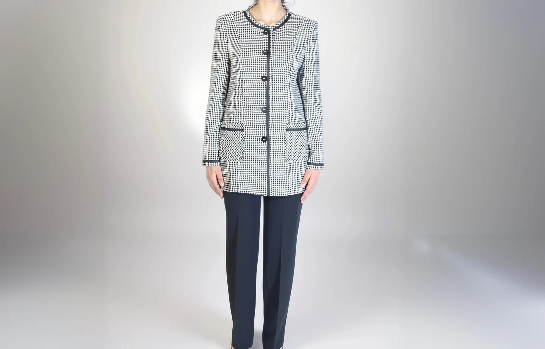 Ensemble Veste Longue Pied-de-Poule Noir et Blanc