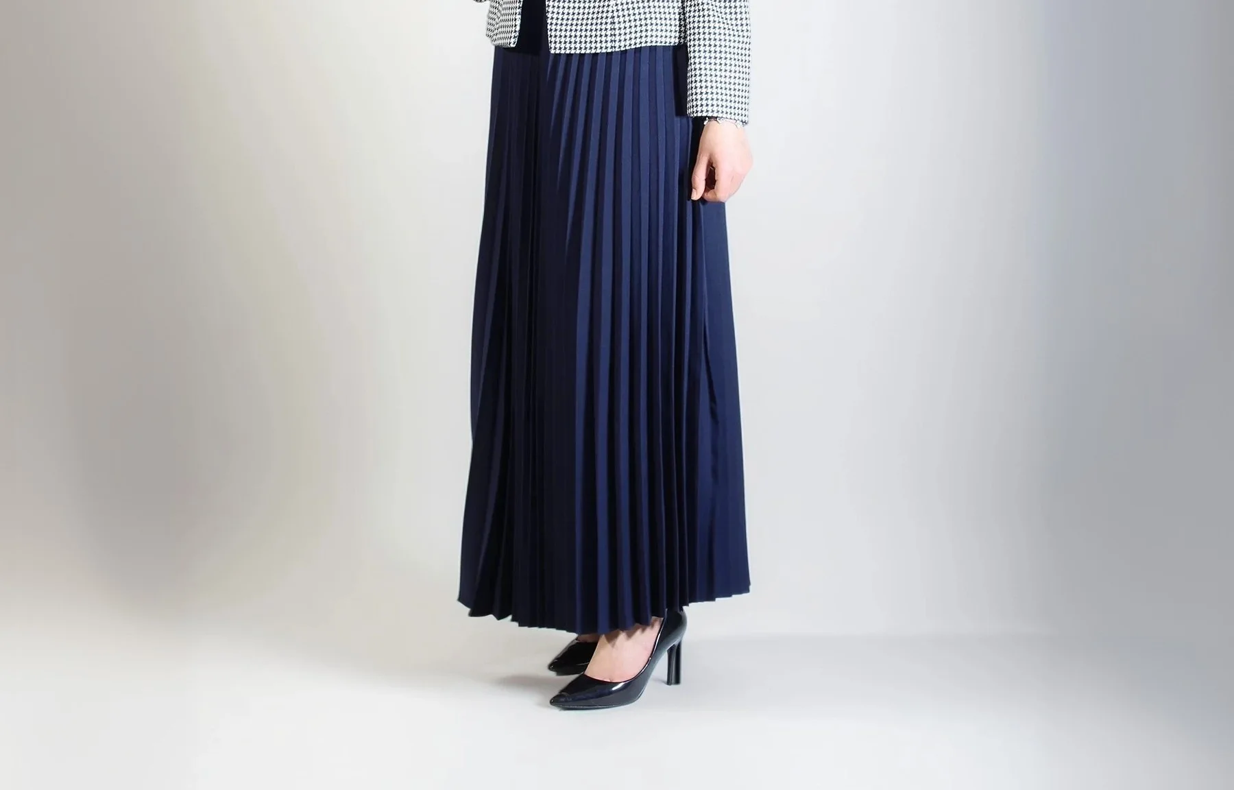 Ensemble Veste Pied-de-Poule Jupe Plissée Noir