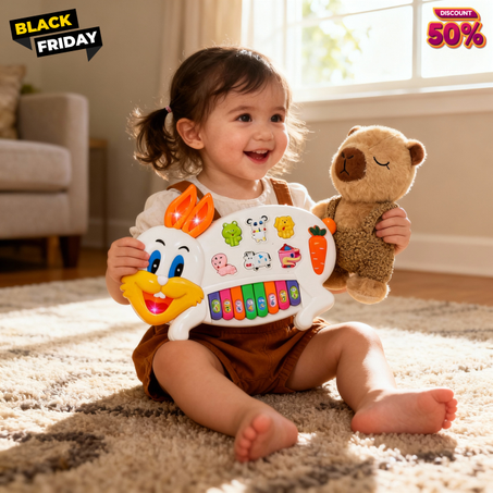 دمية Capybara  الشهيرة مع بيانو الأرنب الموسيقي 🧸🎹