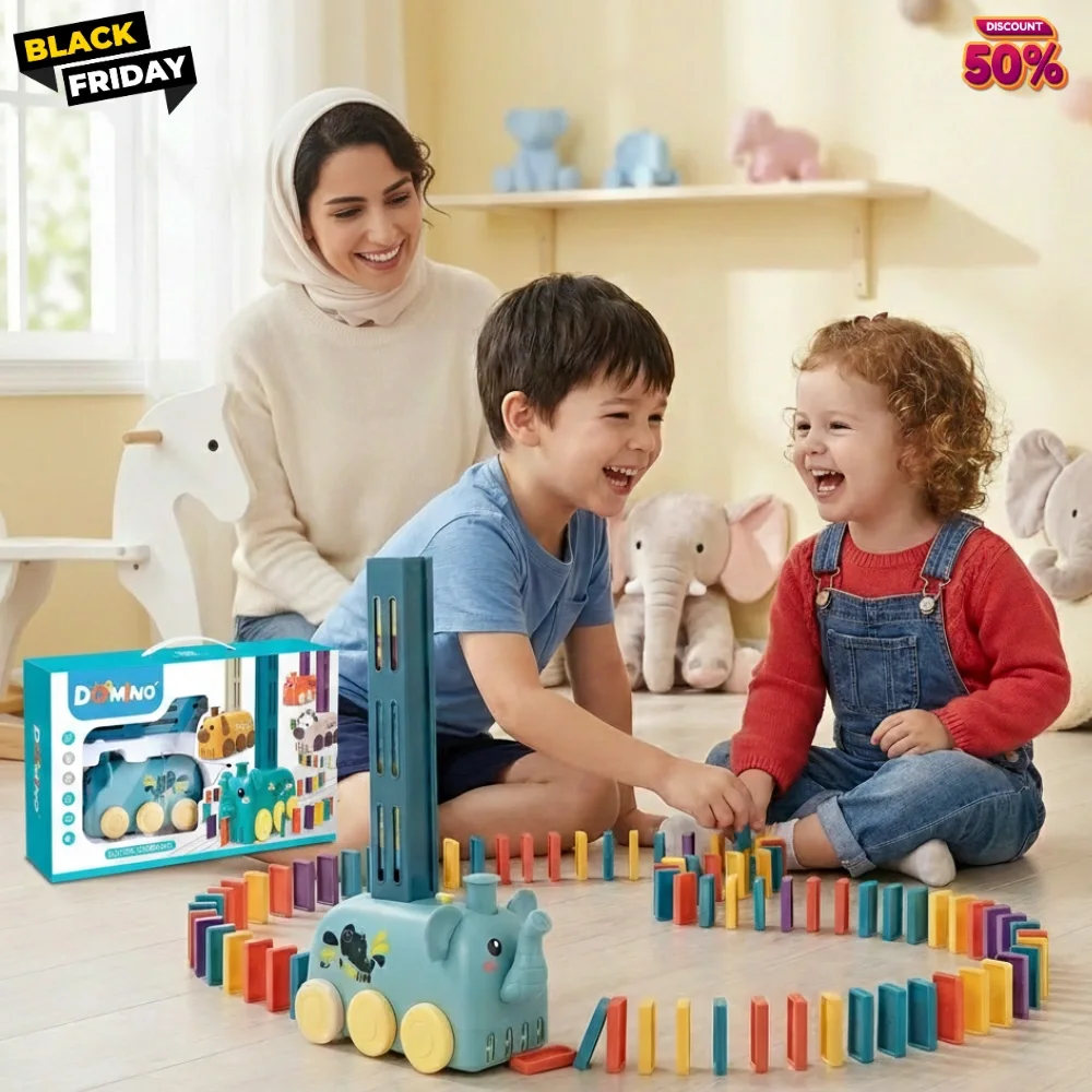 قطار الدومينو العبقري – المتعة لي كتشعل الخيال 🚂🐘