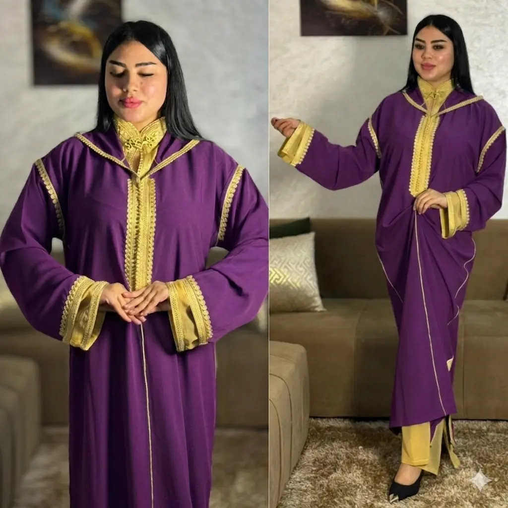 جلابة توب كريب بالسفيفة والعقاد مع موسلين