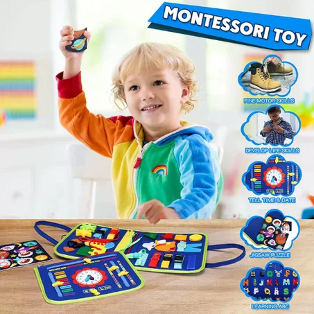 لوح الأنشطة الحسية Montessori – تنمية التركيز والمهارات الحركية (1–4 سنوات)