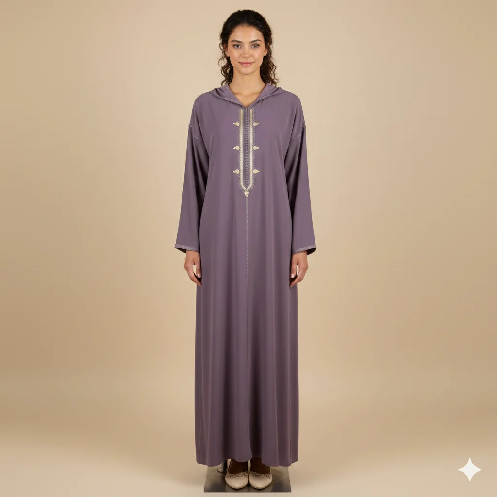 Djellaba Crêpe Travail Maâlem - mauve