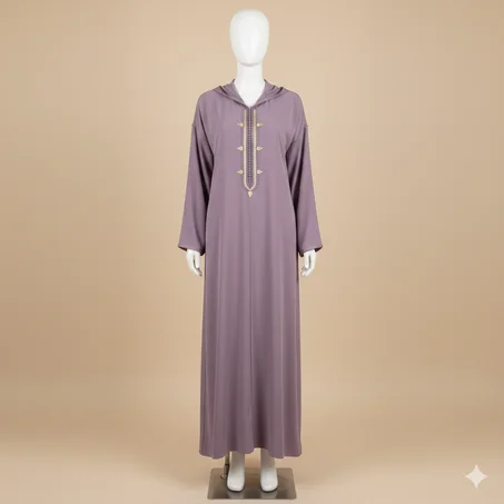 Djellaba Crêpe Travail Maâlem - mauve