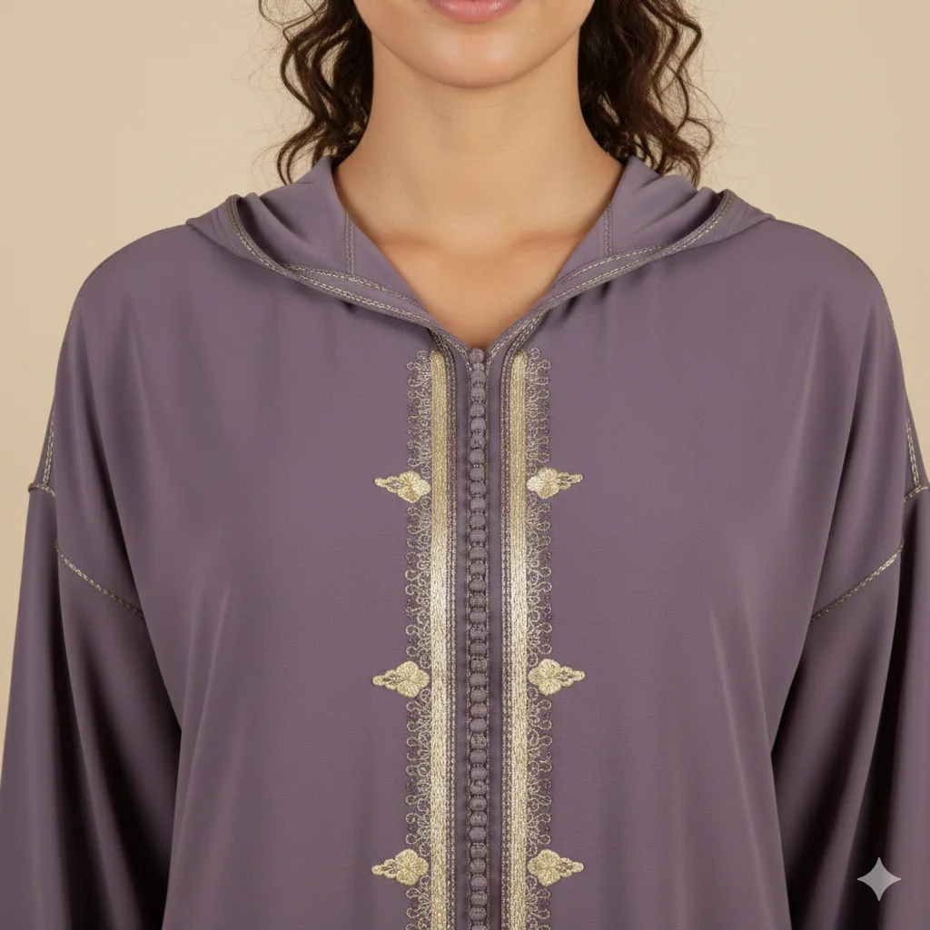 Djellaba Crêpe Travail Maâlem - mauve