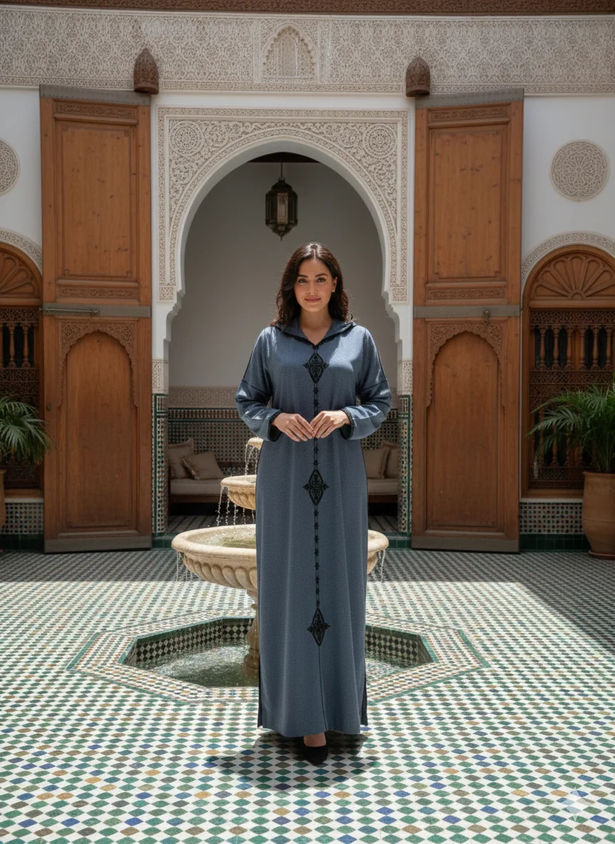 djellaba Travail Maâlem - bleu chiné