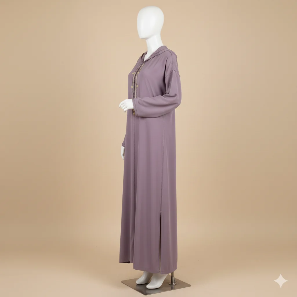 Djellaba Crêpe Travail Maâlem - mauve