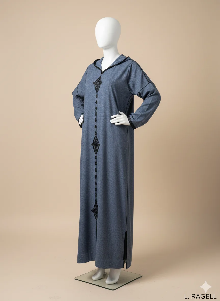 djellaba Travail Maâlem - bleu chiné