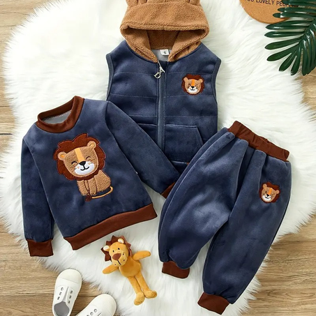 طقم الأسد الدافئ الفاخر للأطفال
