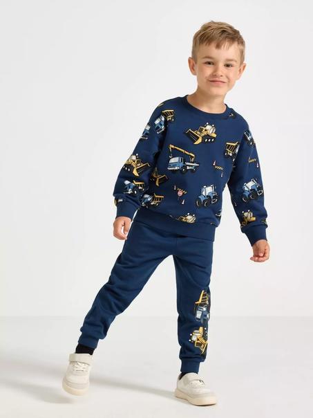 سويت شيرت أطفال بطبعة مركبات بناء – أزرق داكن