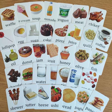 Cards of foods