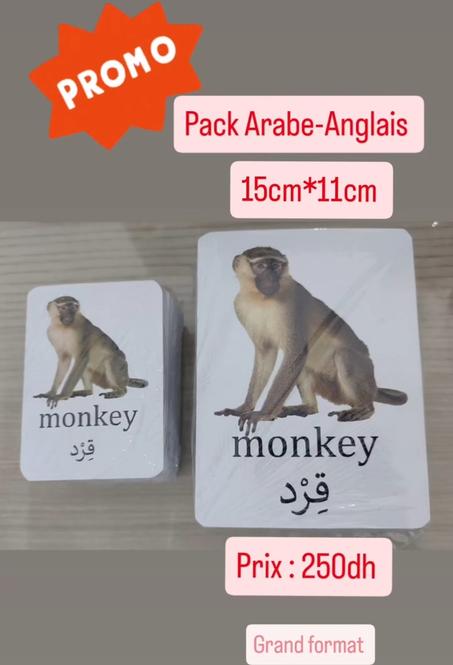 Pack 200 cartes, arabe-anglais, grand format, 15cm*11cm