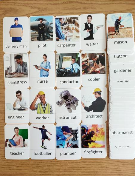 72 cartes de nomenclature des métiers anglais