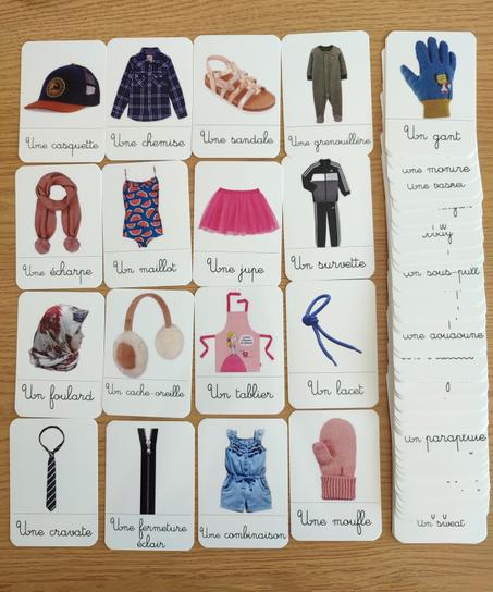 72 cartes de nomenclature des habits et accessoires