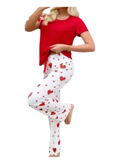 Elegant Pyjama set with red heart printed