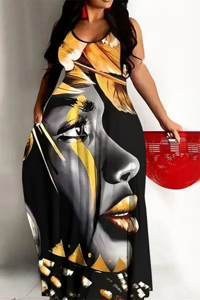 casual dress with a graphic print and colorful splatter design
