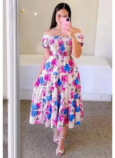 Floral Off-Shoulder Summer Dress – Elegant & Comfortable