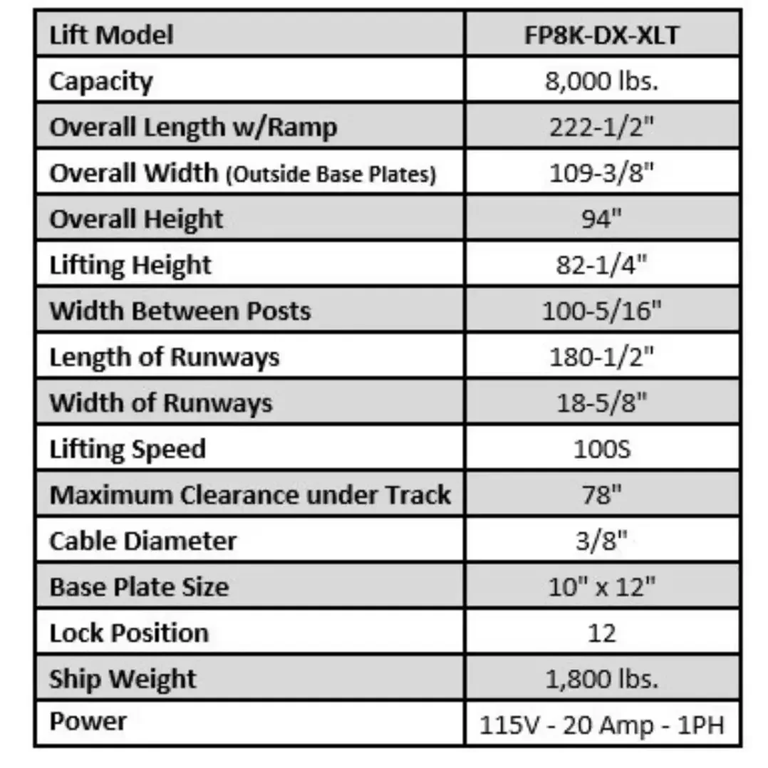Valor VP8K-DX-XLT 8,000 lb 4 Post Deluxe Storage Lift
