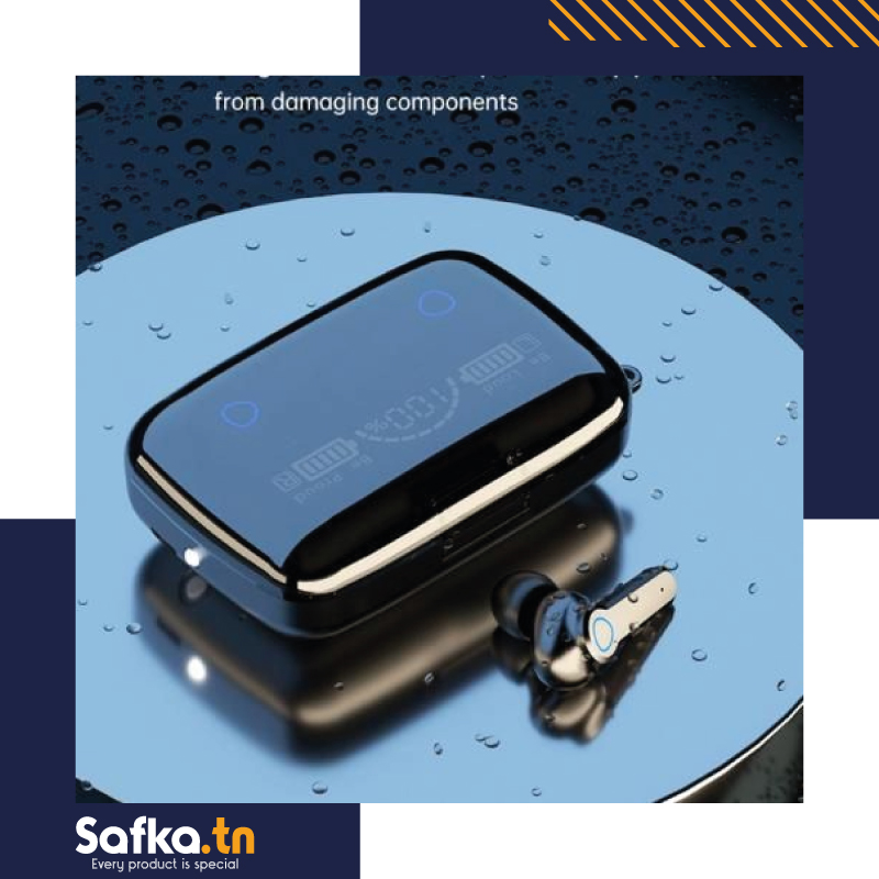 Écouteurs sans fil Bluetooth 5.1, M19 TWS-,oreillettes à commande tactile -avec Microphone-affichage LED