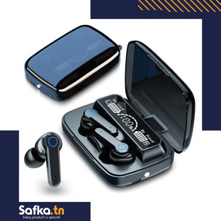 Écouteurs sans fil Bluetooth 5.1, M19 TWS-,oreillettes à commande tactile -avec Microphone-affichage LED