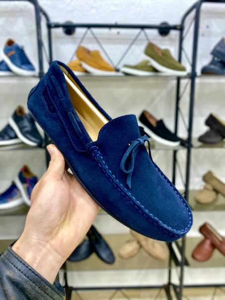 Mocassins daim bleu pour homme
