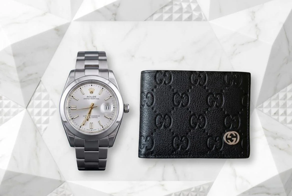 Pack Montre Rolex Oyster Perpetual Date-Silver & Gold Edition et Porte-monnaie GUCCI