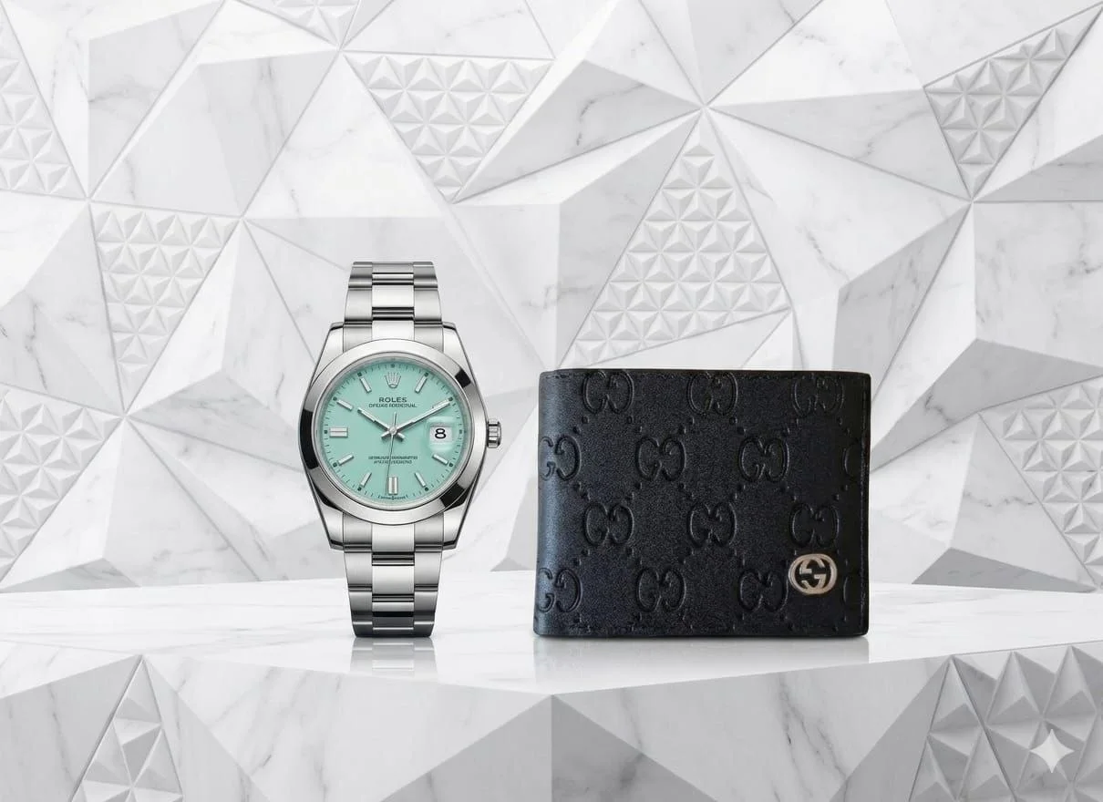 Pack Montre Rolex Oyster Perpetual Date-Tiffany Blue Dial et Porte-monnaie GUCCI