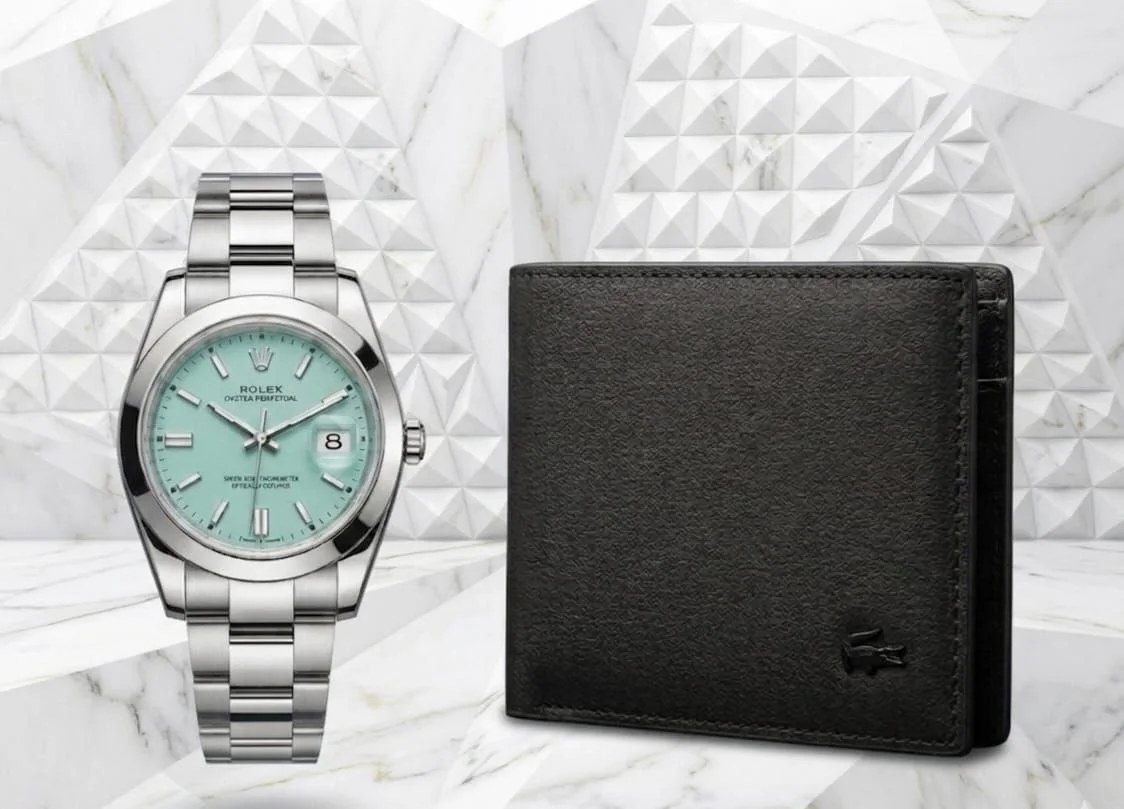 Pack Montre Rolex Oyster Perpetual Date-Tiffany Blue Dial et Porte-monnaie LACOSTE