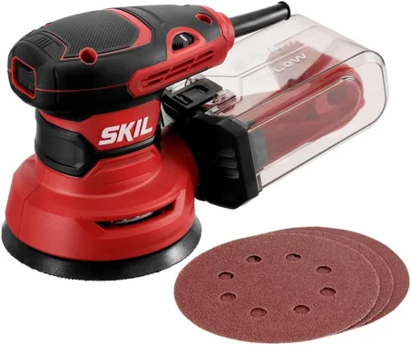 SKIL Lijadora orbital aleatoria de 5" con caja de polvo ciclónica y hoja de lijado de 3 piezas - SR211601, multicolor