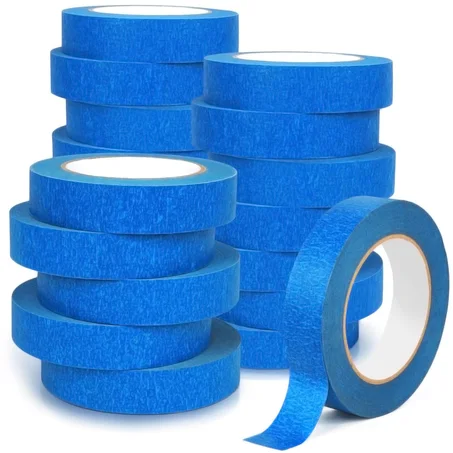 Paquete a granel de 20 rollos de cinta azul para pintores, cinta de pintor de 1 pulgada × 55 yardas, cinta adhesiva azul sin residuos para pintura de paredes, obras de arte, etiquetado automo