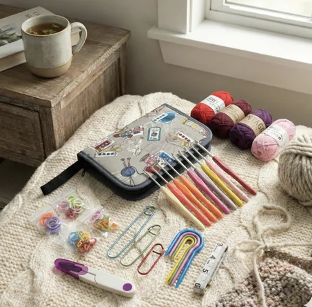 حقيبة + طقم كروشي عالي الجودة