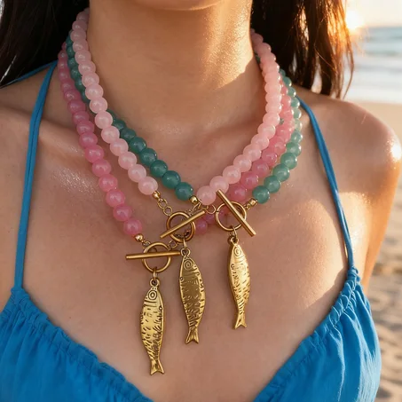 Collier "Sardine Dorée" en Perles – Collection Marine Été