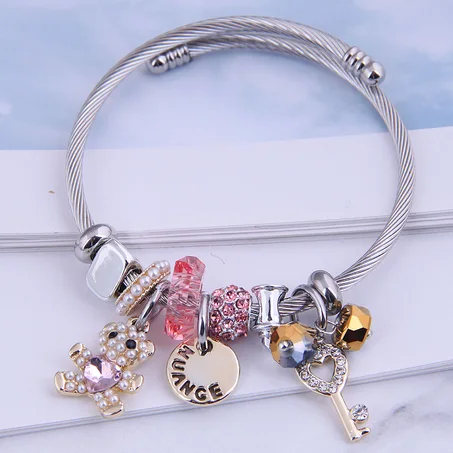 💎 Bracelet Jonc Rigide Multi-Breloques Cristal