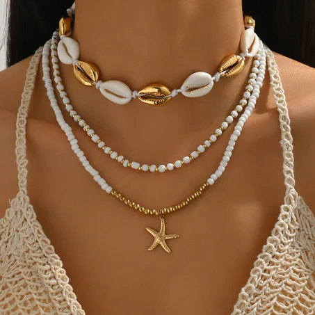 Collier Bohème 3-en-1 "Summer Vibes" : Étoile de Mer & Coquillages – Look de Plage Instantané