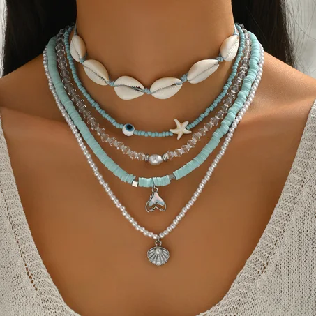 💎 Collier Multi-Rangs Perles & Coquillages Bohème
