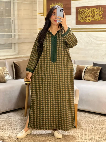 🌙 Jellaba en Laine Palestine – Spécial Ramadan ✨Vert Ziti