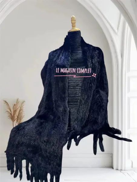 Cape en fourrure de lapin véritable-élégant et chaude