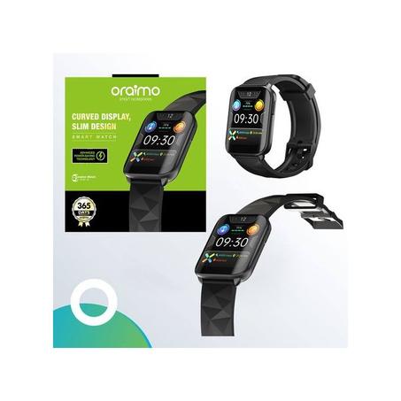 Oraimo ساعة ذكية IP68 مقاومة للماء ، سوداء ، شاشة منحنية ، تصميم نحيف