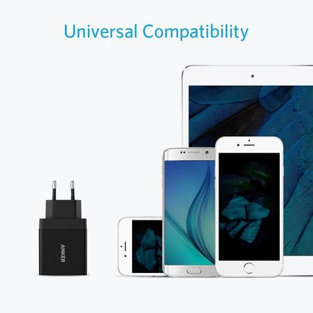 Anker – chargeur mural USB 24W à 2 ports (prise EU) et technologie PowerIQ pour iPhone, iPad, Galaxy, Nexus, Motorola