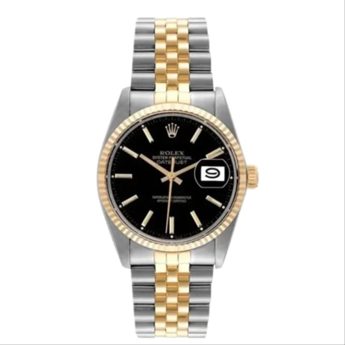 Rolex Datejust Silver and Gold Black Dial Watch - 41 mm