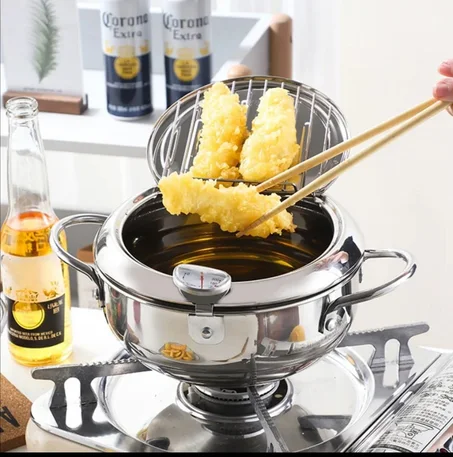 وعاء القلي  العميق مع ميزان الحرارة وغطاء 304 الفولاذ المقاوم للصدأ