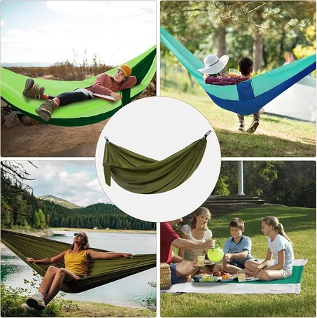 Hamac portable en nylon parachute, taille simple ou double, pour camping, randonnée, jardin, terrasse, extérieur