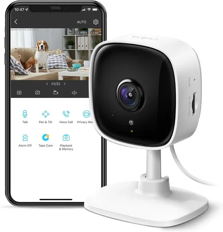 TP-Link Tapo - Cámara de seguridad interior de 1080P para monitor de bebé, cámara para perros con detección de movimiento, sirena de audio bidireccional, visión nocturna, almacenamiento en la