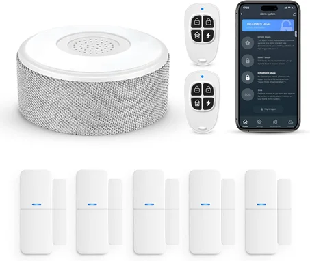 Sistema de alarma WiFi para puerta, sistema de seguridad inteligente para el hogar, con alerta de aplicación de teléfono, kit de 8 piezas (sirena de alarma, sensor de ventana de puerta, contr