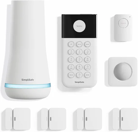 SimpliSafe Sistema de seguridad inalámbrico para el hogar de 8 piezas, monitoreo profesional 24/7 opcional, sin contrato, compatible con Alexa y Google Assistant, color blanco