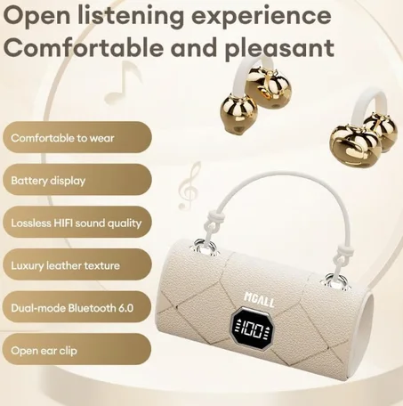 Casque Sans Fil Fashion Clip-On à Texture Cuir Luxe